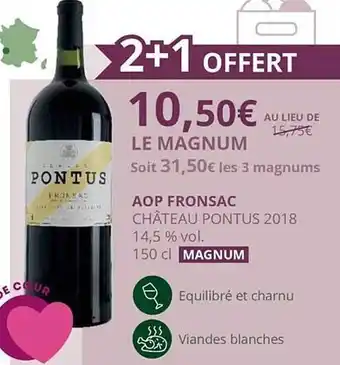 La Vignery Aop fronsac château pontus 2018 14,5% vol. offre