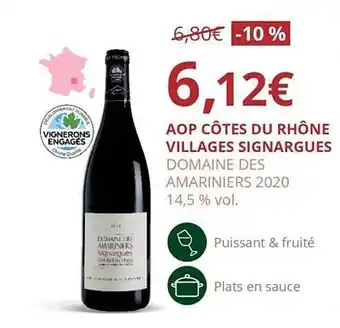 La Vignery Aop côtes du rhône villages signargues domaine des amariniers 2020 14,5% vol offre