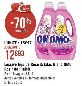 Casino Supermarchés Lessive liquide rose & lilas blanc OMO rosir de plaisir offre