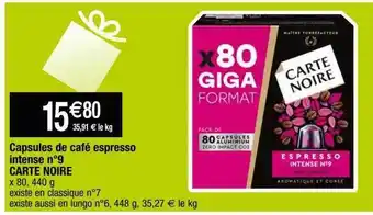 Cora x Carrefour Capsules de café espresso intense n°9 carte noire offre