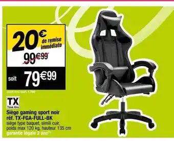 Cora x Carrefour Siège gaming sport noir tx offre