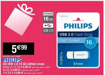 Cora x Carrefour Clé usb 2.0 16 gb édition snow philips offre