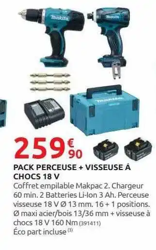 Rural Master Pack perceuse + visseuse à chocs 18v makita offre