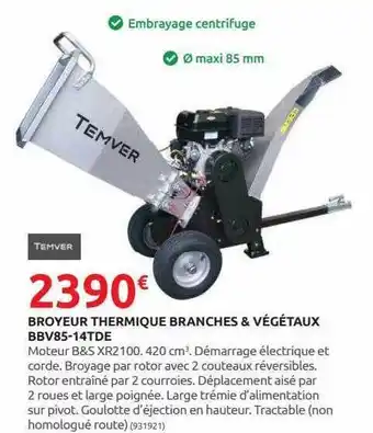 Rural Master Broyeur thermique branches & végétaux bbv85-14tde temver offre