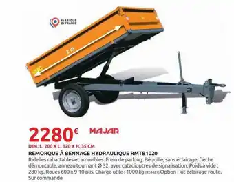 Remorque à bennage hydraulique rmtb1020 majar