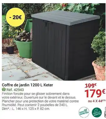 Gamm vert Coffre de jardin 1200 l keter offre