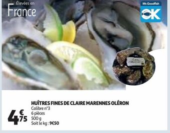 Auchan Supermarché Huîtres fines de claire marennes oléron offre