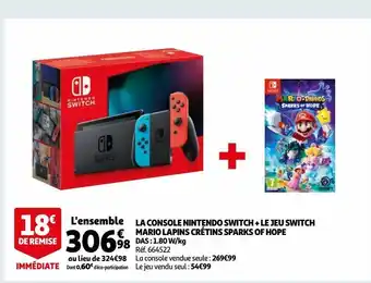 Auchan La console nintendo switch + le jeu switch  mario lapins crétins sparks of hope offre