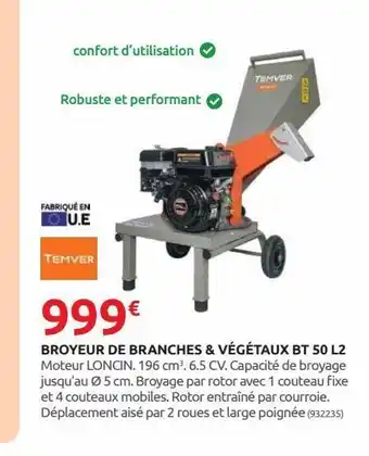 Rural Master Broyeur de branches & vegetaux bt 50 l2 offre
