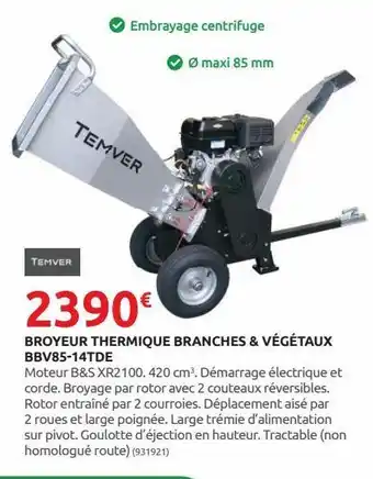 Rural Master Broyeur thermique branches & vegetaux bbv85-14tde offre