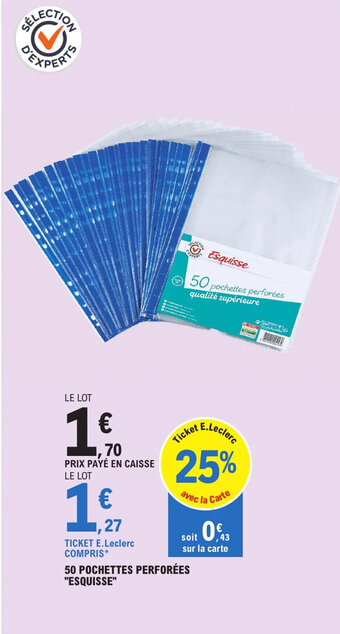 E.Leclerc 50 pochettes perforées "ESQUISSE" offre