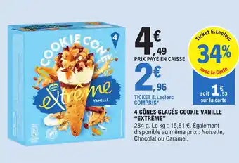 E.Leclerc 4 cônes glacés cookie vanille "EXTREME" offre