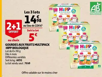 Auchan Gourdes aux fruits multipack Hipp Biologique offre