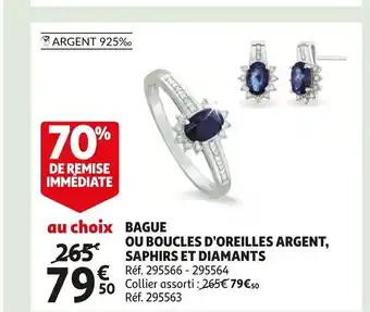 Auchan Bague ou boucles d'oreilles argent saphirs et diamants offre