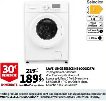Auchan Lave linge selecline 600082776 offre