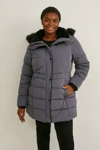 Manteau matelassé avec capuche et garniture en fausse fourrure