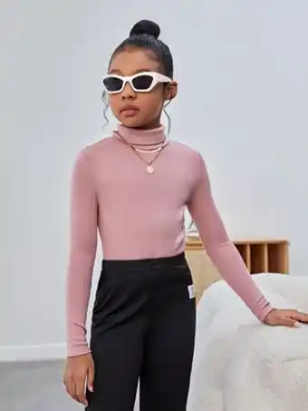 Fille t-shirt col roulé côtelé