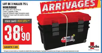 Brico Cash Lot de 3 malles 75l noir-rouge offre