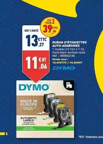 Bureau Vallée Ruban d'étiquettes auto-adhésives dymo offre