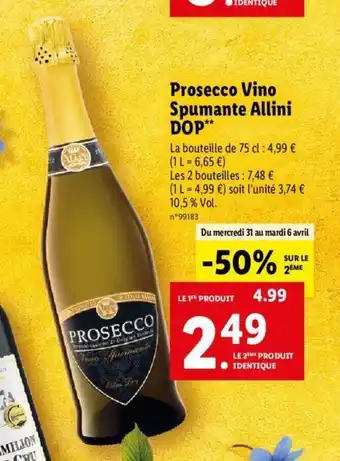 Lidl Prosecco Vino Spumante Allini DOP offre