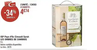 Igp pays d'oc cinsault syrah les ombres de cambras
