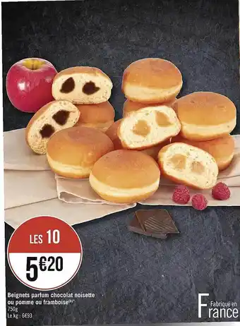 Beignets parfum chocolat noisette ou pomme ou framboise