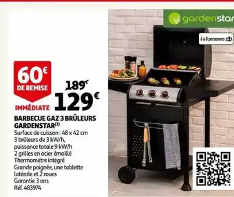 Auchan Barbecue gaz 3 brûleurs gardenstar offre