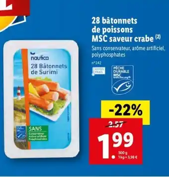 Lidl 28 bâtonnets de poissons MSC saveur crabe offre