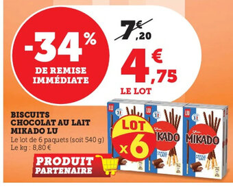 Super U Biscuits chocolat au lait mikado Lu offre