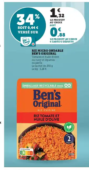 Super U Riz micro ondable ben's original offre