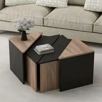 Table basse flora - avec étagères - salon - noir, bois en bague de particules(...)