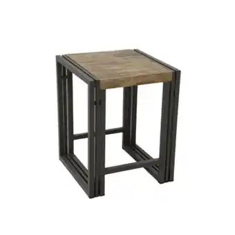 Pier Import Tabouret hévéa recyclé blanchi et métal noirci 36x36x45cm docker offre