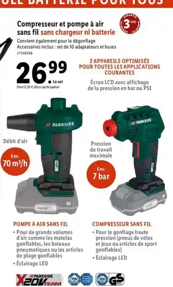 Lidl Compresseur et pompe à air sans fil offre