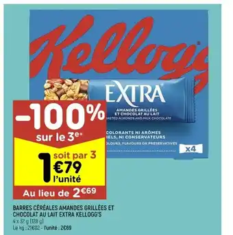 Barres Céréales Amandes Grillées Et Chocolat Au Lait Extra Kellogg's