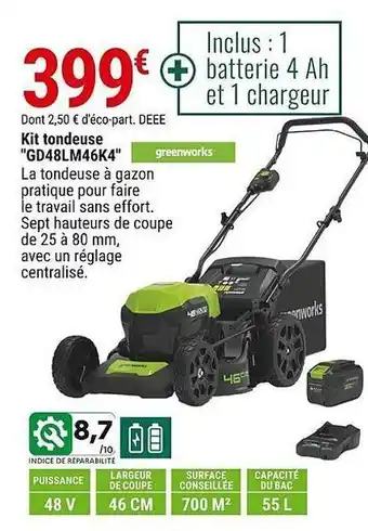 Gamm vert Kit tondeuse gd48lm46k4 offre