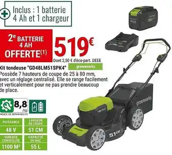 Gamm vert Kit tondeuse gd48lm51spk4 offre