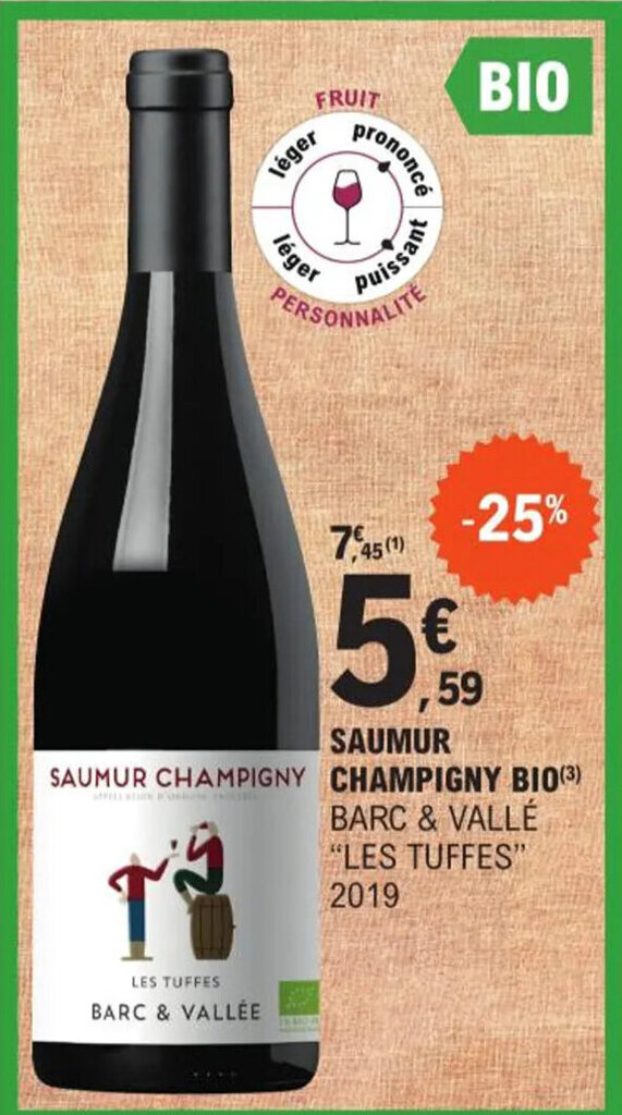 Promo Saumur Champigny Bio Barc & vallè 'Les Tuffes" 2019 chez E.Leclerc