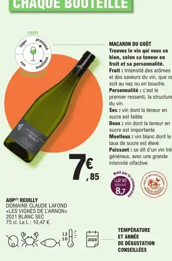 E.Leclerc AOP Reuilly Domaine Claude Lafond Les Vignes De L'Arnon 2021 Blanc Sec offre