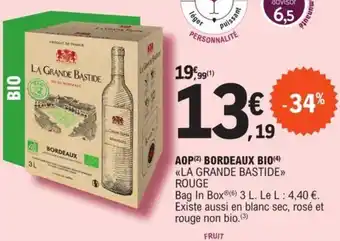 E.Leclerc AOP Bordeaux Bio La Grande Bastide Rouge offre