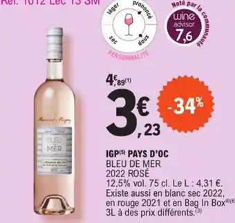 E.Leclerc IGP Pays D'Oc Bleu De Mer 2022 Rosé offre