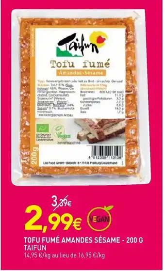 naturéO Tofu fume amandes sesame 200g taifun offre