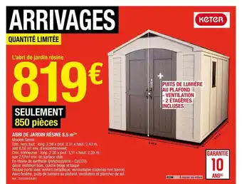 Brico Dépôt Abri De Jardin Résine 8,5 M2 Keter offre