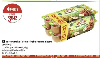 Géant Casino Dessert fruitier pomme poire/Pomme nature andros offre