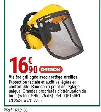 Gamm vert Visière grillagee avec protege-oreilles offre