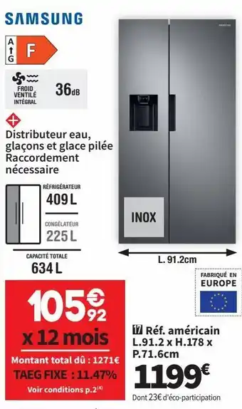 Conforama Réfrigérateur américain samsung offre