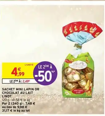 Intermarché Hyper Sachet Mini Lapin Or Chocolat Au Lait Lindt offre