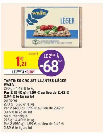 Intermarché Hyper Tartines Croustillantes Léger Wasa offre