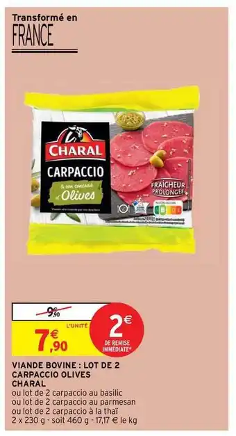 Intermarché Hyper Viande Bovine : Lot De 2 Carpaccio Olives Charal offre