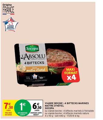 Intermarché Hyper Viande Bovine : 4 Biftecks Marinés Maître D'hôtel Socopa offre