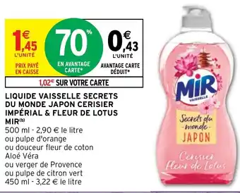 Intermarché Liquide Vaisselle Secrets Du Monde Japon Cerisier Impérial & Fleur DE Lotus Mir offre